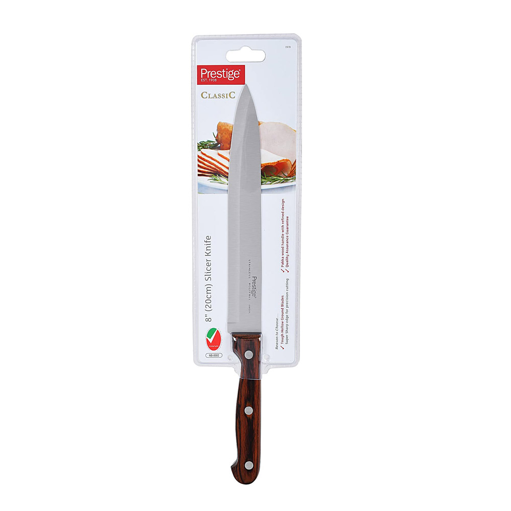 Prestige Classic 20cm Stainless Steel Slicer Knife with Wooden Handle